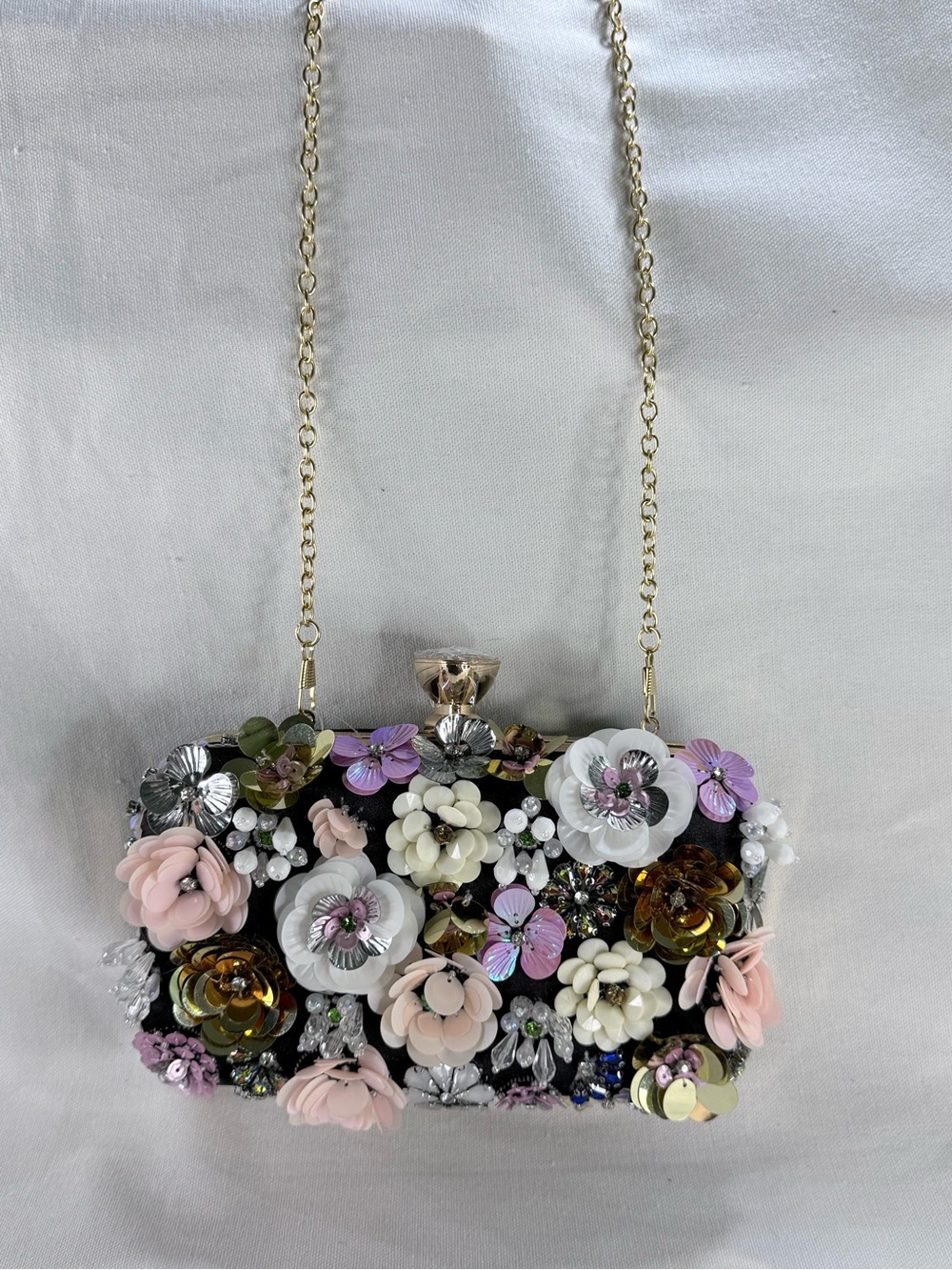 Embellished Black Floral Evening Clutch/Crossbody by Bebe